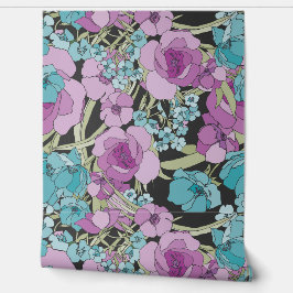 Elegant Bloempatroon Groen Bloemen Rozen Roze Behang