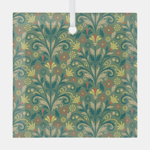 Elegant bloempatroon in geel en rood op groen glas ornament