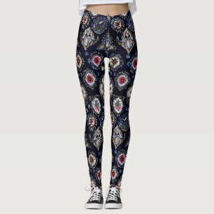 Elegant Bloempatroon Marine Blauw Leggings
