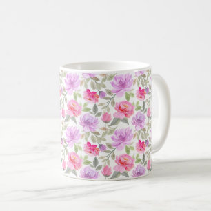 Elegant bloempatroon met rode en blauwe bladeren C Koffiemok