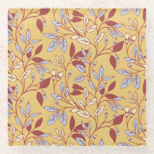 Elegant bloempatroon met rode en blauwe bladeren glazen onderzetter