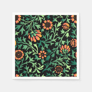 Elegant bloempatroon met rode en blauwe bladeren N Servet