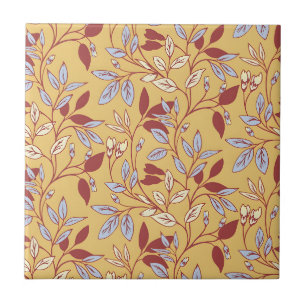 Elegant bloempatroon met rode en blauwe bladeren tegeltje