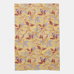 Elegant bloempatroon met rode en blauwe bladeren theedoek
