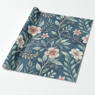 Elegant Bloempatroon met Roze & Crème Bloesems Cadeaupapier