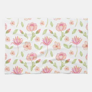 Elegant bloempatroon met roze pioenrozen en lelies theedoek