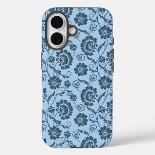 Elegant bloempatroon op lichte blauwe achtergrond iPhone 16 hoesje