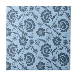 Elegant bloempatroon op lichte blauwe achtergrond tegeltje