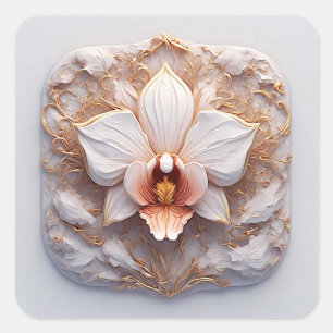 Elegant bloemreliëfdesign met sierlijke details vierkante sticker