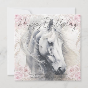 Elegant Bloemwit Paard Feestdagenkaart