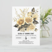 Elegant Bloom Goud en Zwart Verjaardag Kaart (Staand voorkant)