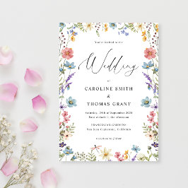 Elegant Bloom Wildflower Romantisch Script Bruilof Kaart