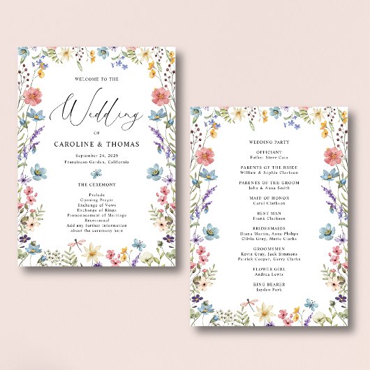 Elegant Bloom Wildflower Script Bruiloft Programma