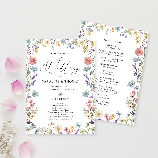 Elegant Bloom Wildflower Script Bruiloft Programma