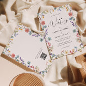 Elegant Bloom Wildflower Script QR Code Bruiloft Kaart