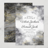 Elegant Blooms - Black Flower Border Wedding Kaart (Voorkant / Achterkant)