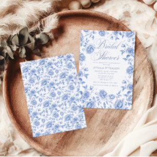 Elegant Blu Floral Chinoiserie Vrijgezellenfeest Kaart