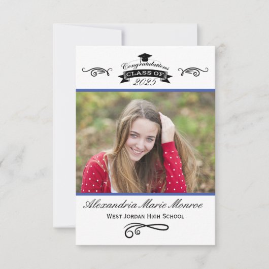 Elegant Blue - 3x5 Afstuderen aankondiging (Voorkant)