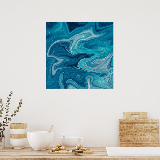 Elegant Blue Abstracte Ripple | POSTER (Keuken)