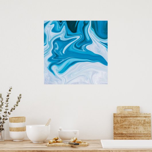 Elegant Blue Abstracte Ripple | POSTER (Keuken)