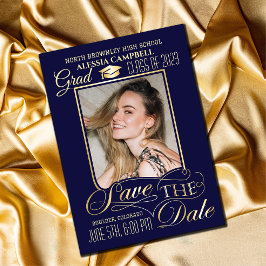 Elegant Blue Afstuderen Save the Date Invitation Kaart