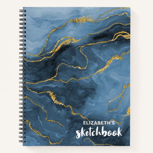 Elegant Blue Agate Geode Monogram Sketchbook Notitieboek (Voorkant)