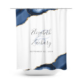Elegant Blue Agate Gold Bride Groom Names Wedding Douchegordijn
