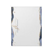 Elegant Blue Agate Script Monogram Initialen Notitieblok (Gedraaid)