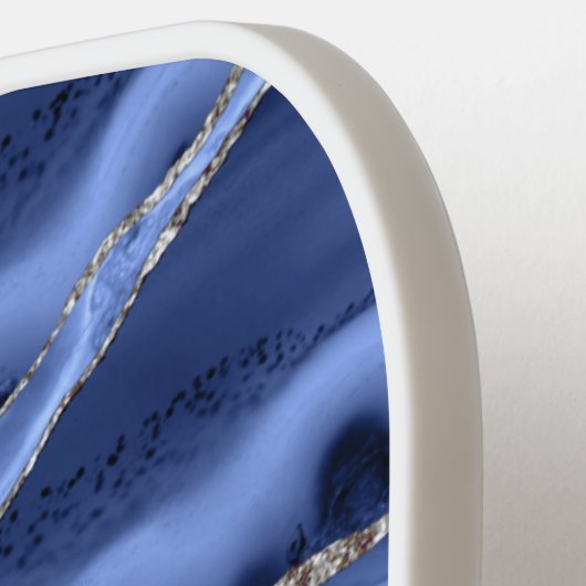 Elegant Blue Agate Silver Glitter Monogram Naam Pickleball Paddle (Links Detail)