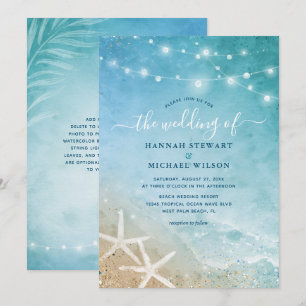 Elegant Blue and Blauwgroen Waterverf Beach Weddin Kaart