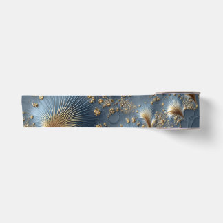 Elegant Blue and Gold Abstract Satin Ribbon Lint