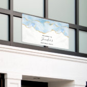 Elegant Blue and Gold Agate Border Birthday Spandoek (Buitenkant Gebouw)