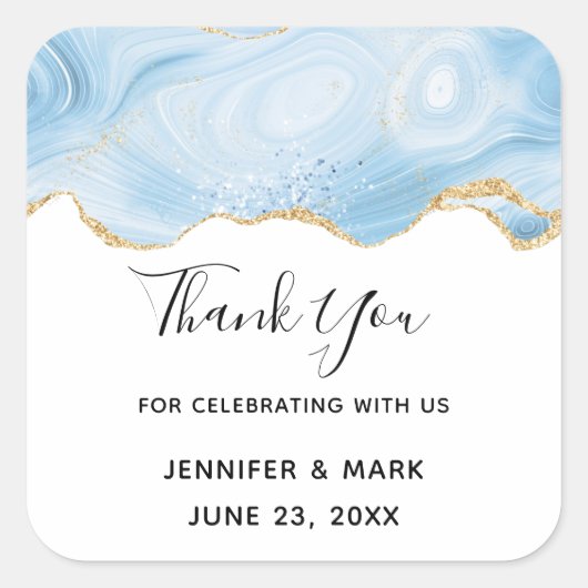 Elegant Blue and Gold Agate Border Hartelijk dank Vierkante Sticker (Voorkant)