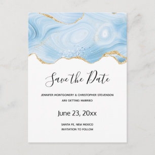 Elegant Blue and Gold Agate Border Save the Date Uitnodiging Briefkaart