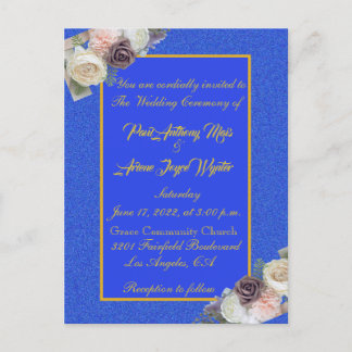 Elegant Blue and Gold Invitation Uitnodiging Briefkaart