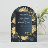 Elegant Blue and Gold Luxury Wedding Invitation (Debout devant)