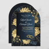 Elegant Blue and Gold Luxury Wedding Invitation (Devant / Derrière)