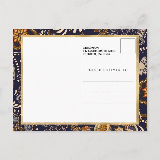 Elegant Blue and Gold Pattern 90th Birthday Uitnodiging Briefkaart (Achterkant)