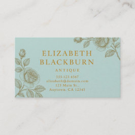 Elegant Blue and Gold Rose Business Card Visitekaartje