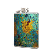 Elegant Blue and Gold Vine Abstract Personalised Heupfles (Links)