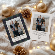 Elegant Blue and Green Plaid Photo Christmas 