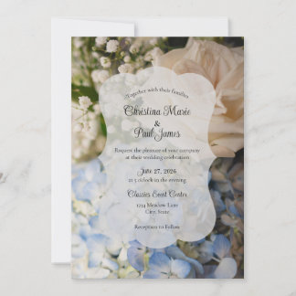 Elegant Blue and white Floral Wedding Invitation Kaart