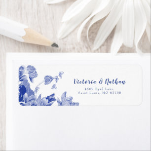 Elegant Blue and White Floral Wedding Label