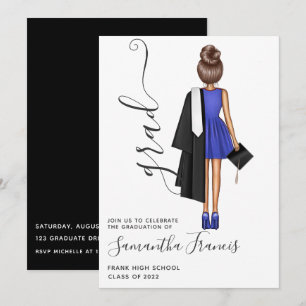 Elegant Blue and White Girl Graduation Party Invit Kaart