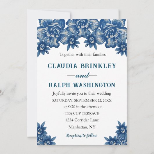 Elegant Blue and White Toile De Jouy Invitation (Devant)