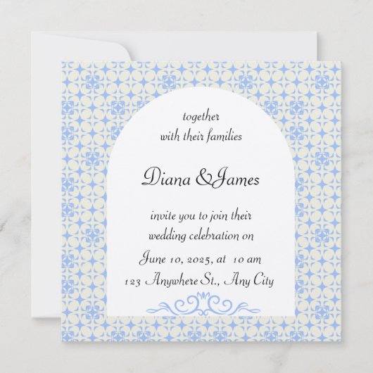 Elegant Blue and White Wedding Invitation Kaart (Voorkant)