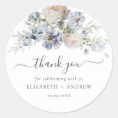 Elegant Blue and White Wedding Ronde Sticker (Voorkant)