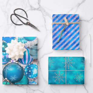 Elegant blue aqua-kerstversiering feestdagen inpakpapier vel