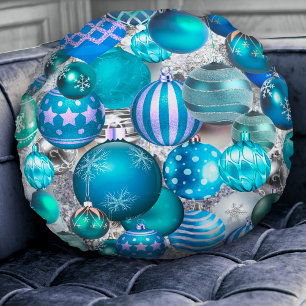 Elegant blue aqua-kerstversiering feestdagen rond kussen