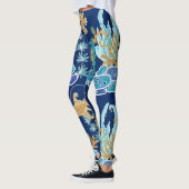 Elegant Blue Aqua Turquoise Gold Glitter Ocean Leggings (Links)